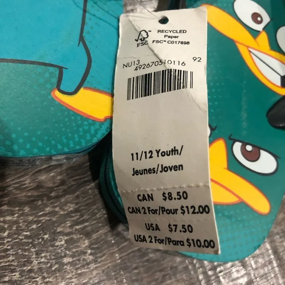NEW Disney Flip Flops Size 11/12 Kids Flip Flops - Teal Perry Design